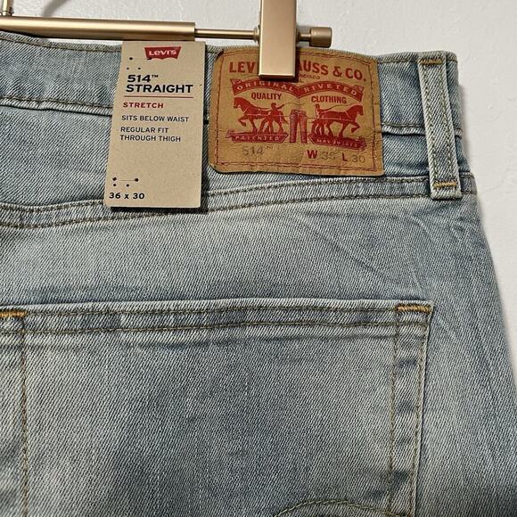 Levis 514 Straight Leg Men's Jeans 36x30 Blue Zip Fly Light Wash NEW - Picture 5 of 8